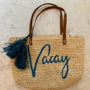 Mirabelle “Vacay” Straw Beach/Pool Tote Bag